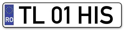 Placuta inmatriculare numar auto  TL-01-HIS, TL 01 HIS, TL01HIS