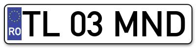 Placuta inmatriculare numar auto  TL-03-MND, TL 03 MND, TL03MND
