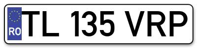 Placuta inmatriculare numar auto  TL-135-VRP, TL 135 VRP, TL135VRP