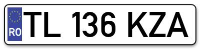 Placuta inmatriculare numar auto  TL-136-KZA, TL 136 KZA, TL136KZA