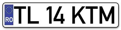 Placuta inmatriculare numar auto  TL-14-KTM, TL 14 KTM, TL14KTM