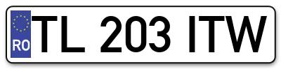 Placuta inmatriculare numar auto  TL-203-ITW, TL 203 ITW, TL203ITW