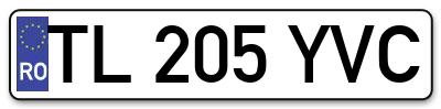 Placuta inmatriculare numar auto  TL-205-YVC, TL 205 YVC, TL205YVC