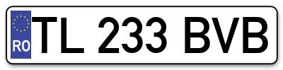 Placuta inmatriculare numar auto  TL-233-BVB, TL 233 BVB, TL233BVB