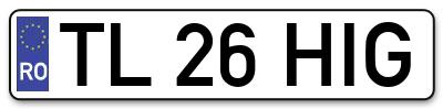 Placuta inmatriculare numar auto  TL-26-HIG, TL 26 HIG, TL26HIG
