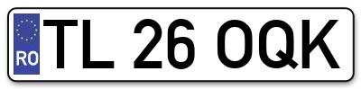 Placuta inmatriculare numar auto  TL-26-OQK, TL 26 OQK, TL26OQK