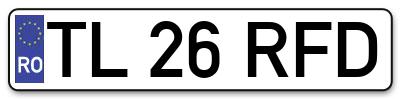 Placuta inmatriculare numar auto  TL-26-RFD, TL 26 RFD, TL26RFD