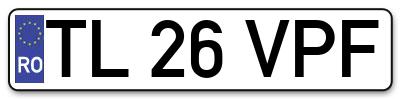 Placuta inmatriculare numar auto  TL-26-VPF, TL 26 VPF, TL26VPF