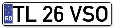 Placuta inmatriculare numar auto  TL-26-VSO, TL 26 VSO, TL26VSO