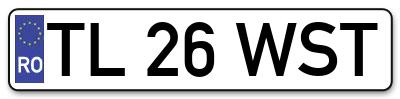 Placuta inmatriculare numar auto  TL-26-WST, TL 26 WST, TL26WST