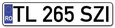 Placuta inmatriculare numar auto  TL-265-SZI, TL 265 SZI, TL265SZI