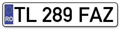 Placuta inmatriculare numar auto  TL-289-FAZ, TL 289 FAZ, TL289FAZ