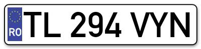 Placuta inmatriculare numar auto  TL-294-VYN, TL 294 VYN, TL294VYN