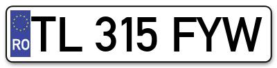 Placuta inmatriculare numar auto  TL-315-FYW, TL 315 FYW, TL315FYW
