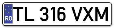 Placuta inmatriculare numar auto  TL-316-VXM, TL 316 VXM, TL316VXM