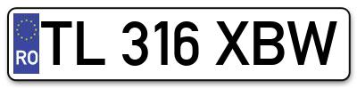 Placuta inmatriculare numar auto  TL-316-XBW, TL 316 XBW, TL316XBW