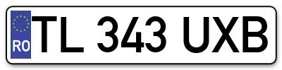 Placuta inmatriculare numar auto  TL-343-UXB, TL 343 UXB, TL343UXB
