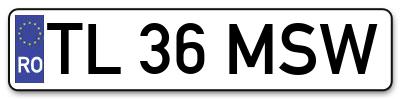 Placuta inmatriculare numar auto  TL-36-MSW, TL 36 MSW, TL36MSW