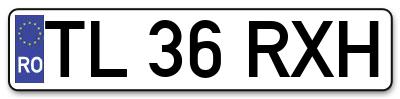 Placuta inmatriculare numar auto  TL-36-RXH, TL 36 RXH, TL36RXH