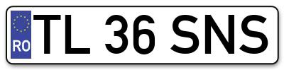 Placuta inmatriculare numar auto  TL-36-SNS, TL 36 SNS, TL36SNS