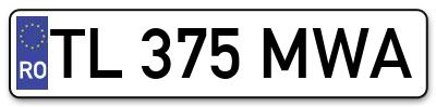 Placuta inmatriculare numar auto  TL-375-MWA, TL 375 MWA, TL375MWA