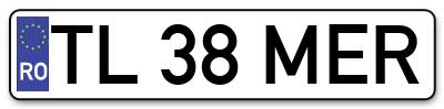 Placuta inmatriculare numar auto  TL-38-MER, TL 38 MER, TL38MER