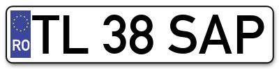Placuta inmatriculare numar auto  TL-38-SAP, TL 38 SAP, TL38SAP