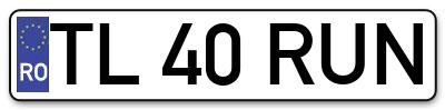 Placuta inmatriculare numar auto  TL-40-RUN, TL 40 RUN, TL40RUN