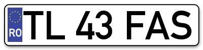 Placuta inmatriculare numar auto  TL-43-FAS, TL 43 FAS, TL43FAS