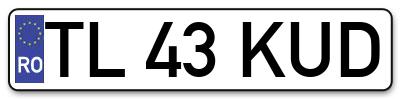 Placuta inmatriculare numar auto  TL-43-KUD, TL 43 KUD, TL43KUD