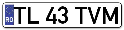 Placuta inmatriculare numar auto  TL-43-TVM, TL 43 TVM, TL43TVM