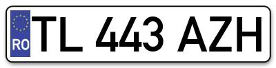 Placuta inmatriculare numar auto  TL-443-AZH, TL 443 AZH, TL443AZH