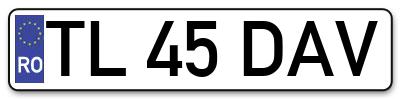 Placuta inmatriculare numar auto  TL-45-DAV, TL 45 DAV, TL45DAV