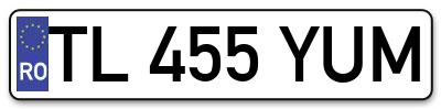 Placuta inmatriculare numar auto  TL-455-YUM, TL 455 YUM, TL455YUM