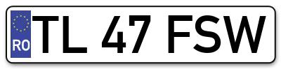 Placuta inmatriculare numar auto  TL-47-FSW, TL 47 FSW, TL47FSW