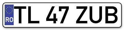 Placuta inmatriculare numar auto  TL-47-ZUB, TL 47 ZUB, TL47ZUB