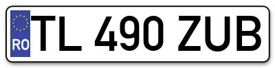 Placuta inmatriculare numar auto  TL-490-ZUB, TL 490 ZUB, TL490ZUB