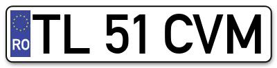 Placuta inmatriculare numar auto  TL-51-CVM, TL 51 CVM, TL51CVM