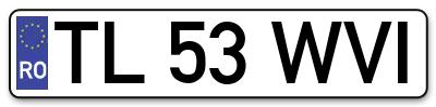 Placuta inmatriculare numar auto  TL-53-WVI, TL 53 WVI, TL53WVI