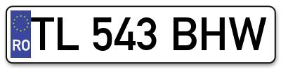 Placuta inmatriculare numar auto  TL-543-BHW, TL 543 BHW, TL543BHW