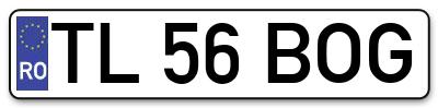 Placuta inmatriculare numar auto  TL-56-BOG, TL 56 BOG, TL56BOG