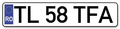 Placuta inmatriculare numar auto  TL-58-TFA, TL 58 TFA, TL58TFA