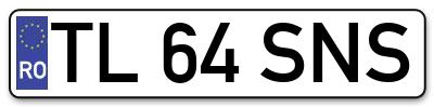 Placuta inmatriculare numar auto  TL-64-SNS, TL 64 SNS, TL64SNS