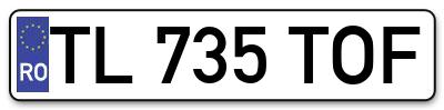 Placuta inmatriculare numar auto  TL-735-TOF, TL 735 TOF, TL735TOF