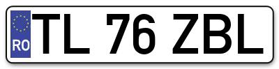 Placuta inmatriculare numar auto  TL-76-ZBL, TL 76 ZBL, TL76ZBL