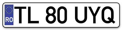 Placuta inmatriculare numar auto  TL-80-UYQ, TL 80 UYQ, TL80UYQ