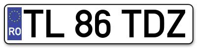 Placuta inmatriculare numar auto  TL-86-TDZ, TL 86 TDZ, TL86TDZ