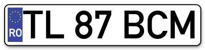 Placuta inmatriculare numar auto  TL-87-BCM, TL 87 BCM, TL87BCM