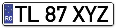 Placuta inmatriculare numar auto  TL-87-XYZ, TL 87 XYZ, TL87XYZ