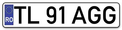 Placuta inmatriculare numar auto  TL-91-AGG, TL 91 AGG, TL91AGG